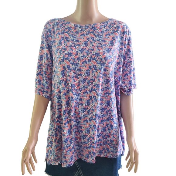 Talbots Size 3X Button Detail Bateau Blue Coral Floral Cotton Modal Top Spring - Picture 1 of 7